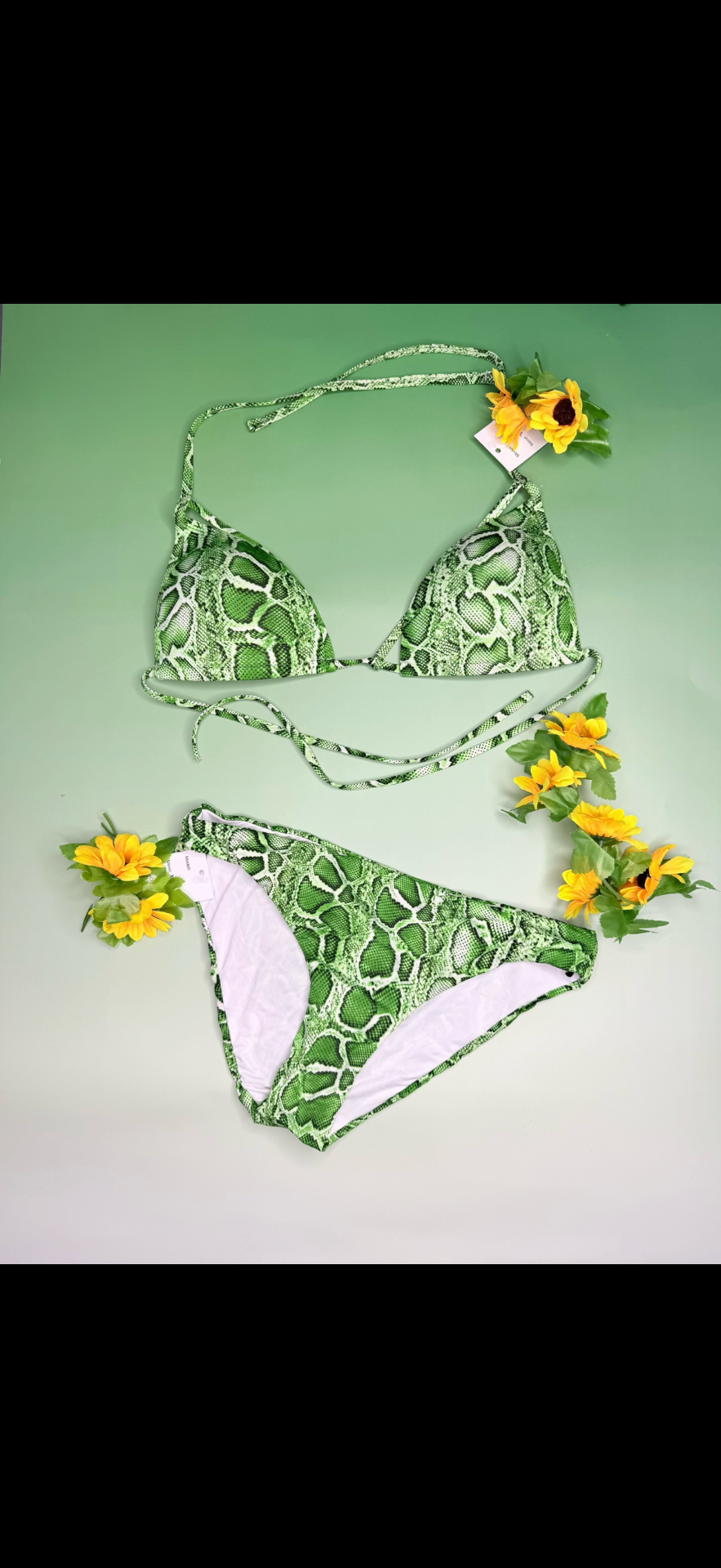 Zöld kígyómintás bikini felső