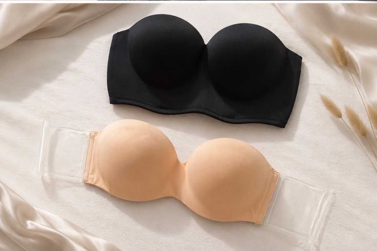 Fekete pánt nélküli push-up melltartó